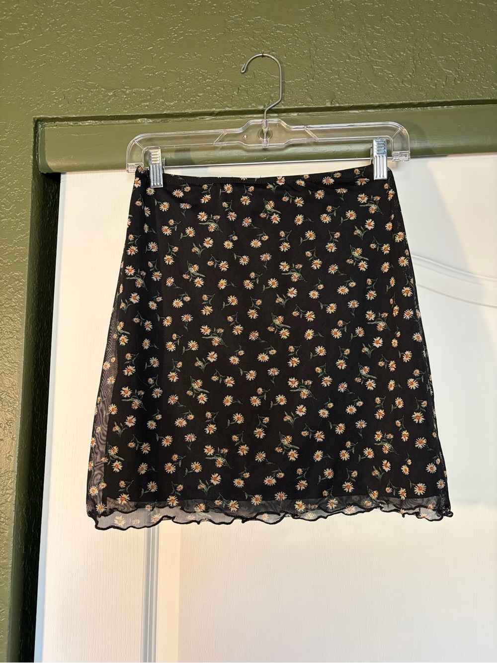 Black Floral Mini Skirt with Daisy Print